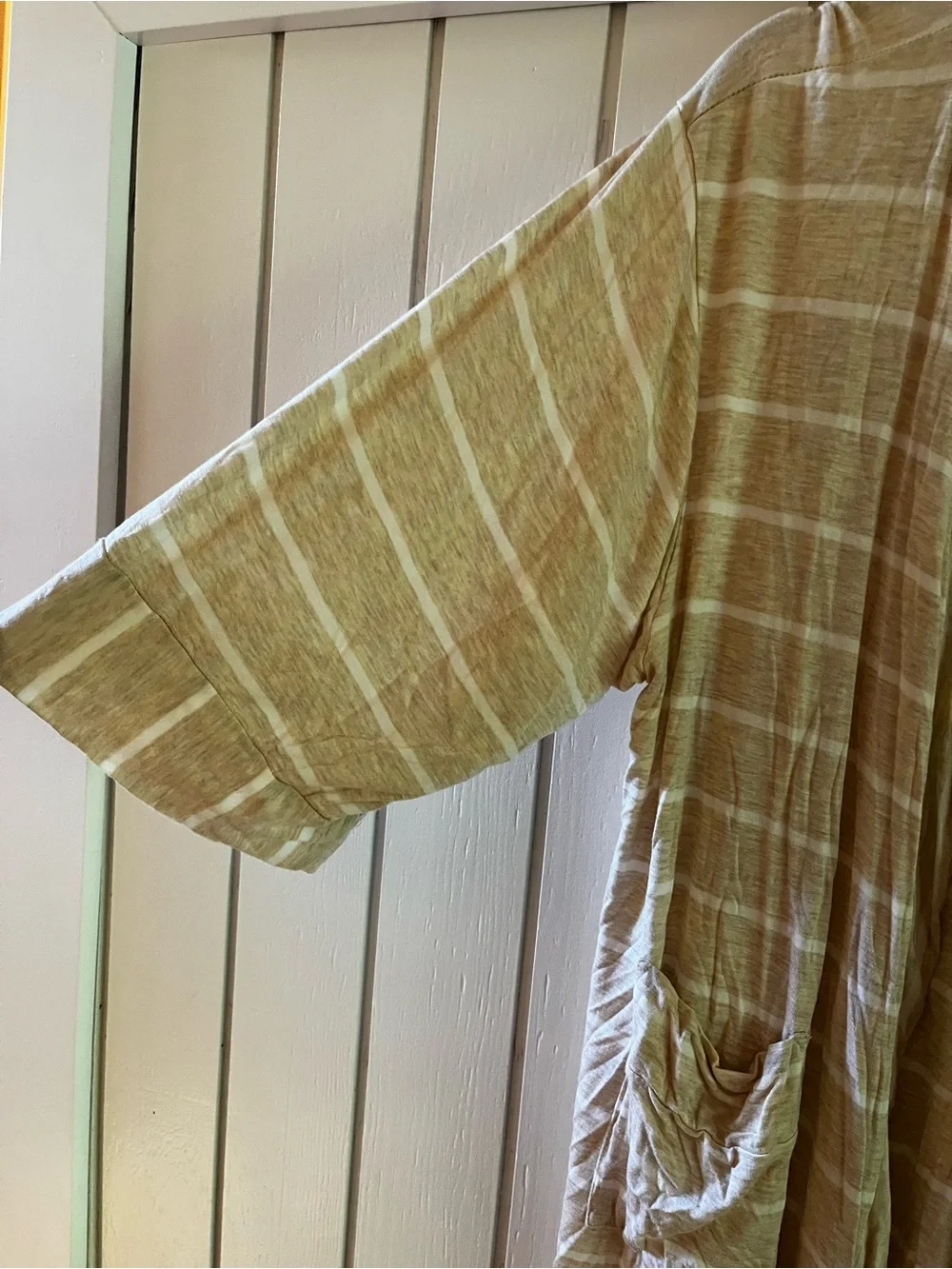 Nurtured 9 Beige & Cream Striped Soft Bamboo Robe with Tie
